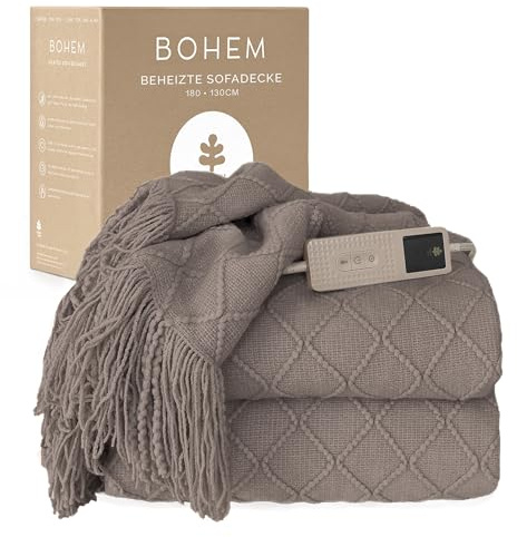 Groenland BOHEM Sofa Heizdecke 180 x 130 cm – Wärmedecke mit 9 Heizstufen & Auto-off-Timer bis 9 h – Elektrische Heizdecke mit Abschaltautomatik – Beheizte Decke für Bett, maschinenwaschbar Umber wood