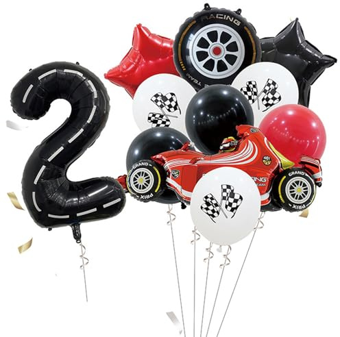 Tourima Cars 2. Geburtstag Folienballon Set Rennwagen – Zahlenballon 2 Groß, Cars Luftballon & Ballon Set, Kindergeburtstagsdeko 2 Jahre Junge & Mädchen, Helium Ballon, Deko Kindergeburtstag