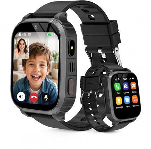 Reloj Inteligente Niño 4G, Smartwatch Niños GPS y Llamadas, SOS/WiFi Localizador/Vídeo/Voz Chat, Modo Clase, Calculadora, Despertador, IP68 Reloj GPS Niños Niñas Infantil Regalo Cumpleaños de Navidad