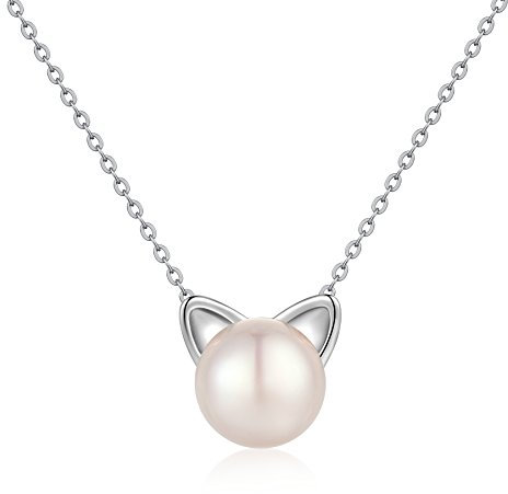 Jiamiaoi Katze Kette Silber 925 Damen Mädchen Perlenkette Silber Perlen Anhänger Katze Schmuck Geschenk für Katzenliebhaber