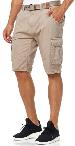 Indicode Herren Monroe Cargo-Shorts aus Baumwolle mit Taschen und Gürtel