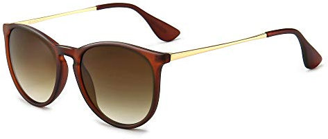 SUNGAIT Vintage Runde Damen Sonnenbrille Klassischer Retro Designer Stil (Braun/Braun)-SGT567