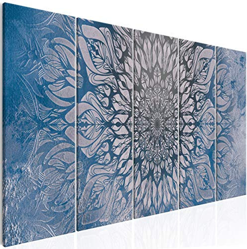decomonkey Bilder Mandala 200x80 cm 5 Teilig Leinwandbilder Bild auf Leinwand Wandbild Kunstdruck Wanddeko Wand Wohnzimmer Wanddekoration Deko Abstrakt Orient blau grau