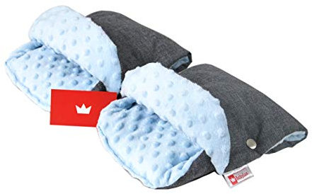 BABYLUX MUFF Handmuff PLÜSCH Handwärmer für Kinderwagen Buggy Handschuh 2 Stück (4. Grau + Minky Blau)
