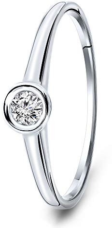 MIORE Ring Damen Solitär Diamant Verlobungsring Weißgold 9 Karat / 375 Gold Diamant Brillant 0.10 Ct, Schmuck