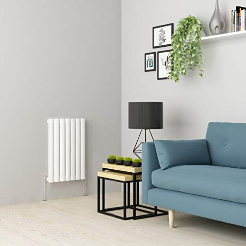 Warmehaus Radiador de diseño de columna horizontal, panel ovalado individual blanco 600 x 410 mm, radiadores modernos de calefacción central que ahorran espacio, perfecto para baños, cocina, pasillo,