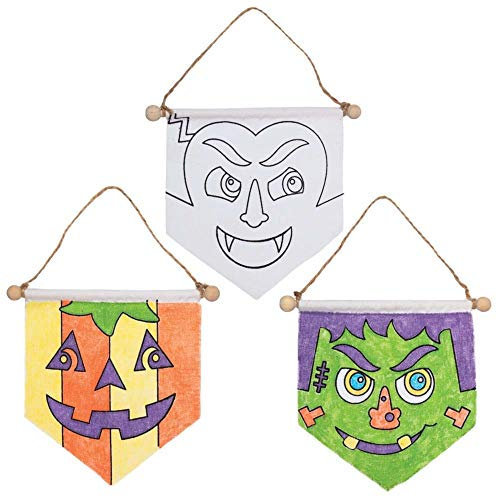 Baker Ross AX234 Halloween Colour in Banners - Pack of 3, Fabric Craft Bunting Halloween Party Decorations Childrens Art Activity