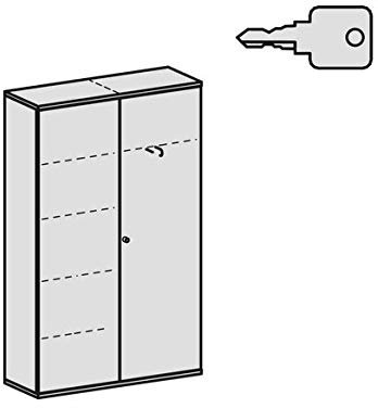 Garderobenschrank mit ausziehbarem Garderobenhalter, mit Mittelseite und 5 Dekor-Einlegeböden, abschließbar, 1200x425x1920, Weiß/Lichtgrau