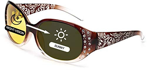VIOE Nachtsichtbrille mit polarisierter gelber Linse für Frauen Nachtfahrbrille für Regen/Nebel/Wolkenschutz