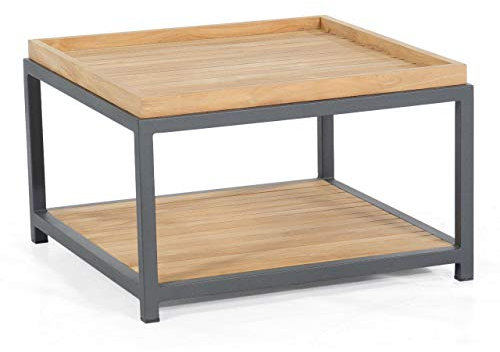 Sonnenpartner Loungetisch Square 72x72 cm Aluminium mit Teakholz Beistelltisch Tisch