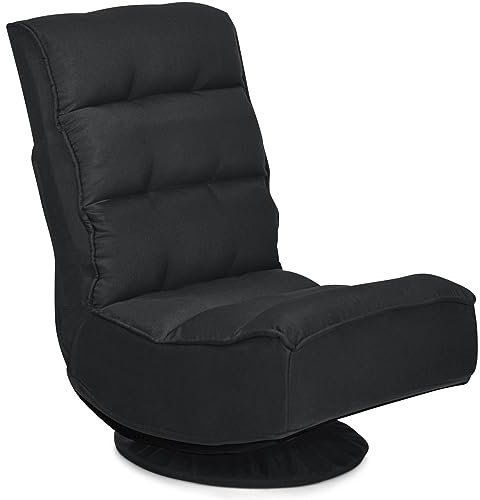 COSTWAY Poltrona Relax da Terra Pieghevole Reclinabile Girevole, Poltrone da Divano per Studio Salotto, con Schienale, Ottima per Rilassarti (Nero)