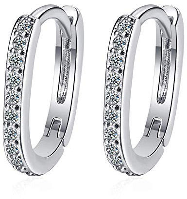 Ohrstecker Ohrring Damen 925 Sterling Silber Oval Ohrringe Frauen Party Zubehör Zirkon Creolen Niedliche Geschenke-Silber