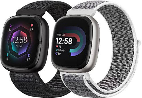 Runostrich Nylon Armband Kompatibel mit Fitbit Versa 4/Fitbit Sense 2/Fitbit Versa 3/Fitbit Sense, Weich Atmungsaktiver Sport Armband Verstellbares Ersatzband Damen Herren