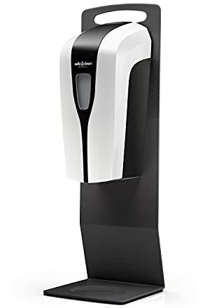 Tischständer inkl. Sensor-Seifenspender/Desinfektionsspender mit Tropfenldüse für Gel und Seife, Aufsteller, Seifenspender, berührungslose Handdesinfektion mit Sensor, Tischständer, SCHWARZ