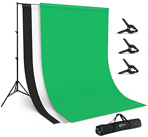 OMBAR Fotostudio Hintergrundsystem,2 * 3m zusammenklappbar Hintergrundstativ, 3 Farben 1,8 * 2,8m Hintergründe und 3 Klemmzwingen,für Fotografie, virtueller Live Room (2019 fr)