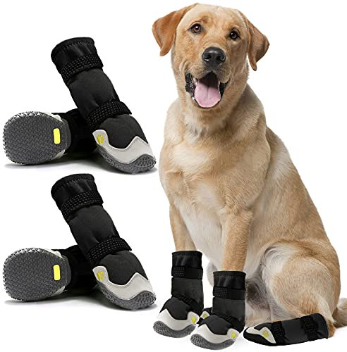 AQH Hundeschuhe, 4 Stück Atmungsaktive Stiefel für Hunde mit reflektierenden Riemen, Mikrofaser Leder Gummi Rhombische Sohle Hundepfotenschutz (C, 8#)