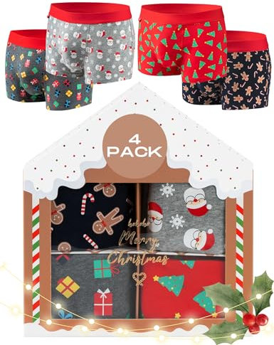 soxo Weihnachten Boxershorts Herren Lustige Unterhosen Männer Geschenke Boxer Mehrfarbig 4 Stück M