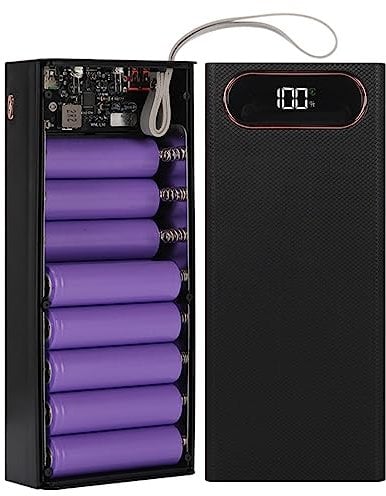Cuifati 16 X Externes Akkugehäuse, 2 USB-Ausgänge, DIY-Powerbank, Kunststoffgehäuse mit LCD-Display, Powerbank-Gehäuse, mit DREI Micro-/Typ-C-Eingängen, Kleines und Leichtes
