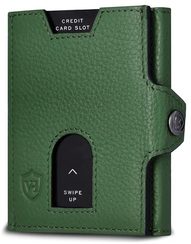 VON HEESEN Slim Wallet mit Münzfach & RFID Schutz - Leder Geldbörse Herren klein - Mini Geldbeutel Damen Portmonee - Kartenetui Echtleder Karten Portemonnaie - Kreditkartenetui Grün