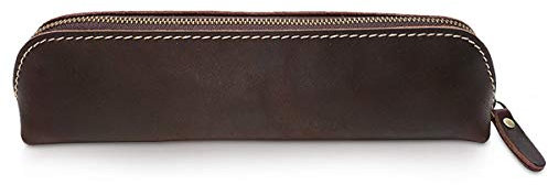 PORRASSO Federmäppchen Leder Mäppchentragbar Mäppchen Federmappe Schulmäppchen Klein Werkzeugtasche für Männer Frauen Jugendliche Schule Büro Heimat-Dunkel Braun A