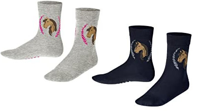 FALKE Unisex Kinder Socken Horse Multipack K So Baumwolle gemustert 2 Paar, Mehrfarbig Blue Grey 0010, 19-22