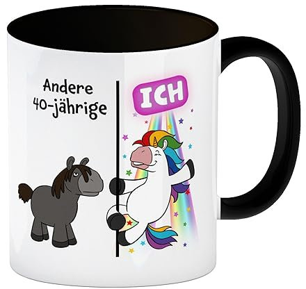 speecheese 40. Geburtstag Kaffeebecher Schwarz mit lustigem Spruch: Einhorn