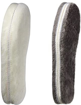CCSOFTIME 2 Paar Lammfell Einlegesohlen Winter Warm Einlagen für Damen und Herren,Echte Lammfellsohlen Dicke Schafwolle Schuheinlagen für Arbeitsschuhe und Stiefel,Weiß Grau 41EU