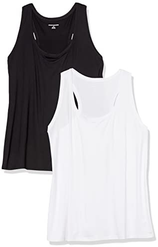 Amazon Essentials Damen Active Quick Dry Tech Stretch Racerback-Tanktop (in Übergröße erhältlich), 2er-Pack, Schwarz/Weiß, 4XL Große Größen