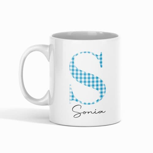 Taza Personalizada con Inicial en Cuadro Vichy y Nombre de cerámica regalos originales regalo personalizado