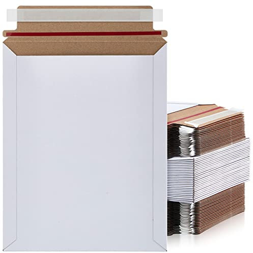 Fainne 200 Pcs 7 x 9 Inch Rigid Mailers Self Adhesive Photo Flat Cardboard Envelope Mailers Bulk Cardboard Minimalistic for Mailing Kraft Shipping Document Photography (White)