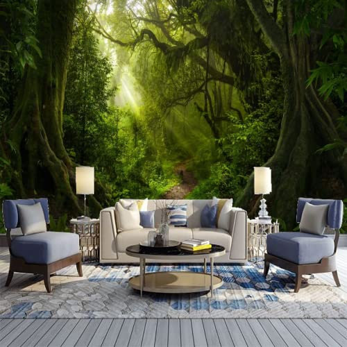 GIVLWF Papier Peint Panoramique de Forêt Tropicale Asiatique, Forêt Verte Fantastique Poster Murale Intissé - pour Chambre Salon Décoration Murale 450 x 315 cm