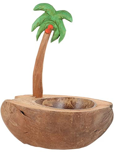 NUSITOU Candle Bowl Coconut Candle Stands Dining Table Decor Coconut Palm Tree Decor Night Stand Decor Holder for Taper Candles Decorative Candle Holder Wedding Candle Advanced Wooden