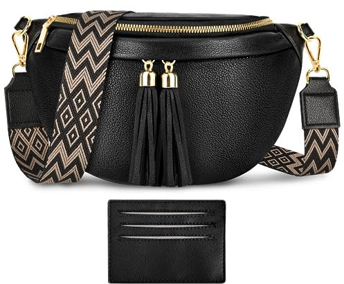 LUROON Mini Umhängetasche Damen Elegant Bauchtasche Stylisch Brusttasche Crossbody Bag Damen Breiter Gurt PU Leder Crossbody Schultertasche 26x15x9 Zentimeter