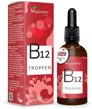 Vitamin B12 Tropfen | 60 ml ohne Alkohol | Aktivformen: 80% Methyl- & 20% Adenosylcobalamin | 500 µg B-12 flüssig | Laborgeprüft & Keine Konservierungsstoffe | Vegavero®