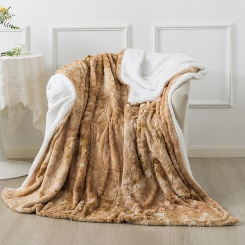 Caregchrisj Couverture en Fausse Cachemire Fourrure en Peluche,Kaki Plaid Polaire, Couverture Polaire Fourrure Haute Qualité, Poil Long Douce et Confortable, Plaid Canape 160x200cm