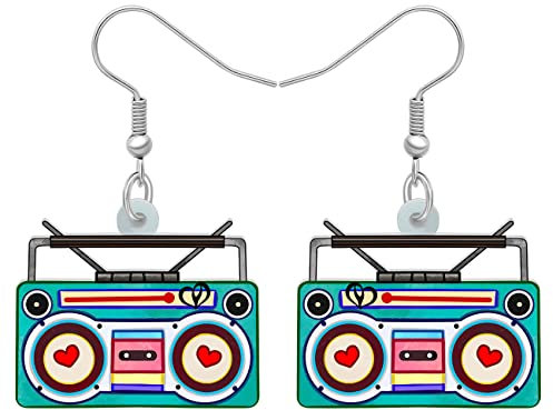 DALANE Acryl Fun Vintage Radio Kassette Ohrringe Retro Schmuck für Frauen Mädchen 80er 90er Jahre Nostalgie Geschenke (Grünes Radio)