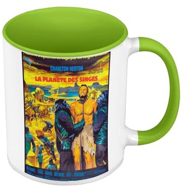 Colour Mug Premium Quality Green – Planet of the Apes Old French Poster Retro Movie Poster Vintage Cinema – Mug with Handle and Coloured Interior