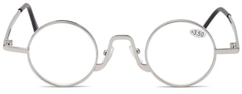 MAGIMODAC Damen Herren Lesebrille Rund Klein Mini Blaulichtfilter Lesebrillen Metall Anti Blaues Licht Lesehilfe Sehhilfe mit Sehnstärke Silber 2.0
