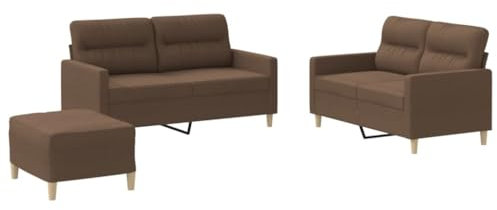 vidaXL Sofagarnitur 3-TLG., Sessel Couch mit Kissen, Sofa Wohnzimmersofa mit Armlehnen, Couchgarnitur Designsofa Sitzmöbel Polstermöbel, Braun Stoff