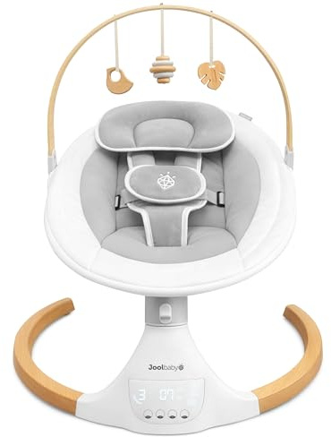 Jool Baby Nova Nature Baby Swing for Newborns with Natural Wood Toys, Electric Motorized Infant Swing, Bluetooth Music, Remote (Gray)