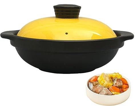 Samuliy Guiso de cerámica | Cacerola de Sopa - Olla de cerámica con Tapa | Olla de Barro China para cocinar | Resistente a Altas temperaturas, Quema en seco, sin Que la Olla se rompa para freír