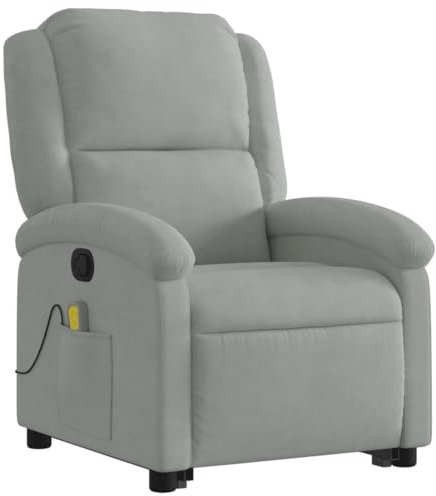 vidaXL Massagesessel, Sessel mit Aufstehhilfe, Relaxsessel mit Liegefunktion Vibrationsfunktion, Fernsehsessel Liegesessel Aufstehsessel, Hellgrau Samt