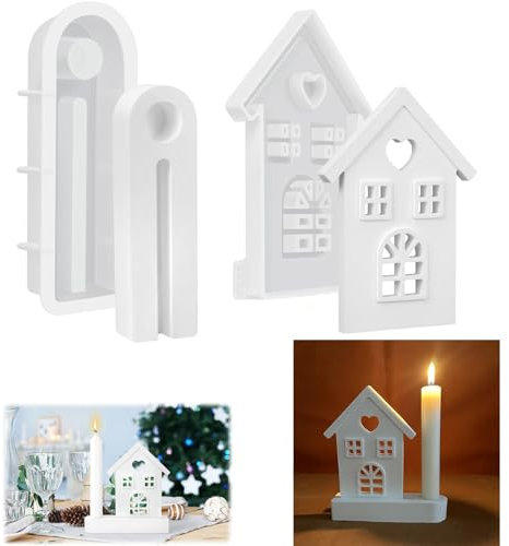 Heyzeibo Silikonformen Gießformen Häuser Kerzenhalter mit Sockel, Silikonform