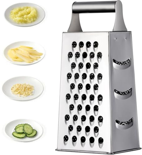 Large Cheese Grater Vegetable Slicer Stainless Steel with 4 Sides, 9.2 Inches Multifunctional Cutter Planing for Ginger, Garlic, Cucumbers, Carrots, Cheese, Potato, graters for Kitchen (Silver)