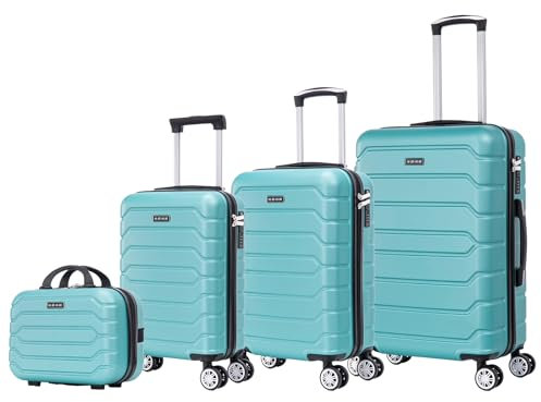 Mi Ko Mi Ka Elegantes Reisekoffer-Set: leichtes ABS-Gehäuse, Nummernschloss, 4 um 360° drehbare Rollen, Teleskopgriff aus Aluminium, Set mit 3 oder 4 Koffern, grün, 8002