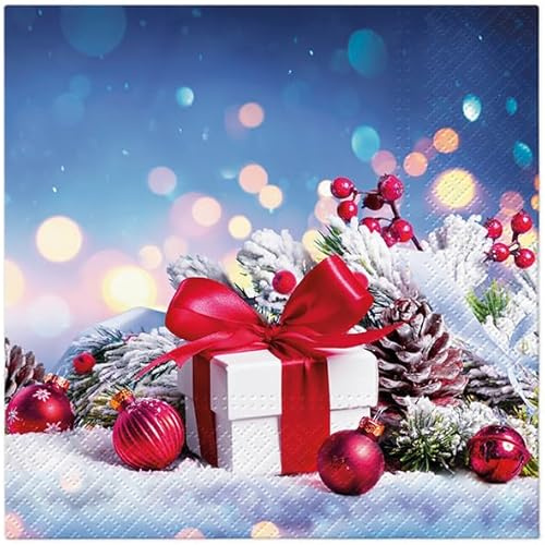 20 Servietten Weihnachten Geschenkbox an Weihnachtsdeko als Tischdeko. Papierservietten mit Motiv. Auch für Decoupage und Serviettentechnik 33x33cm
