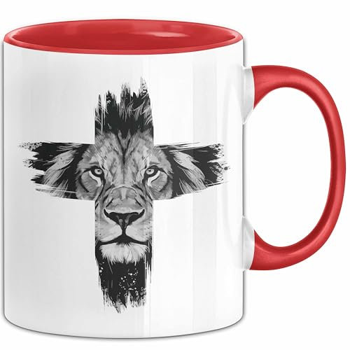 Christen Tasse Geschenk Christlich Glauben Kirche Geschenkidee Für Jesus-Fans Kreuz Löwe (Rot)