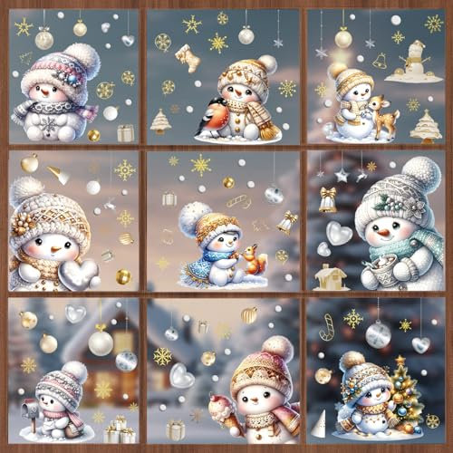 SALUOKE 195 Natalizi per Finestre, Pupazzo di Neve Decorazioni Natalizie per Finestre, Stickers Natale per Bambini, Adesivi Natale in PVC per Decorazioni di Finestre, Porte interne, Vetrine