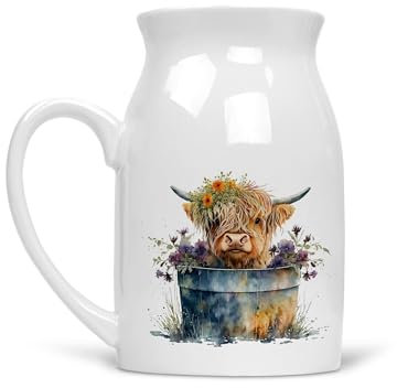 Noble & Page Charmantes Milchkännchen mit Hochlandkuh, vielseitiger Krug oder Vase, schönes handbedrucktes Geschenk, Kuh 3
