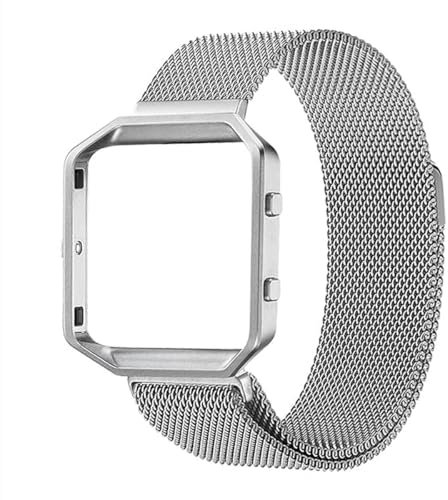 MroTech Magnetband kompatibel für Fitbit Blaze Armband Edelstahl mit Rahmen, Magnetarmband Ersatz für Blaze Ersatzarmband mit Frame Metallarmband für Männer und Frauen, Armband mit Frame (Silber)